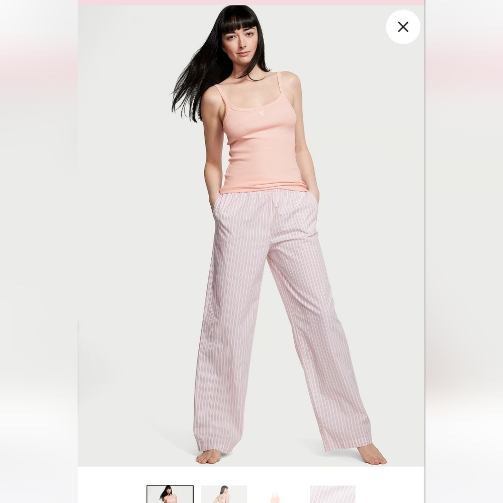 Women's Peach Tank Top and Striped Pajama Pants Set
